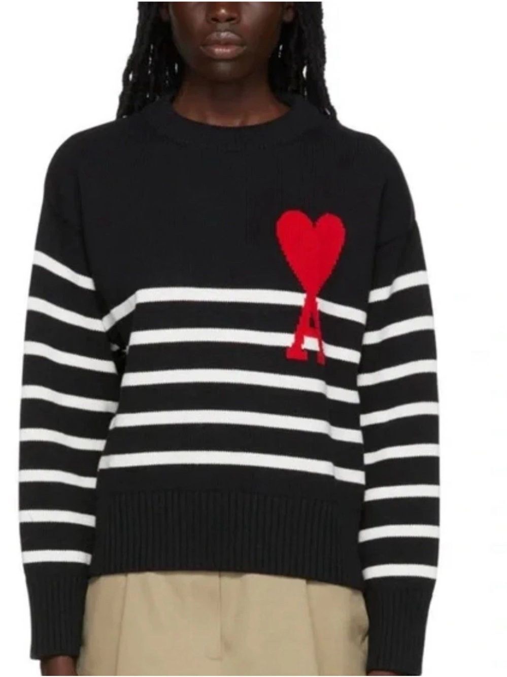 Ami Alexandre Mattiussi Black Stripped Crew Neck Sweater with Logo Sz L- XL